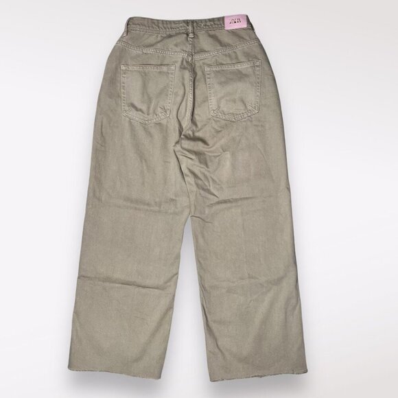 Zara Wide Leg Jeans Green Denim Raw Hem High Rise Approx Size 0 - Picture 4 of 10